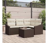 5 Pieces Patio Furniture Set, Outdoor Sofa with Coffee Table, Modern Brown and Cream Wicker Rattan Sectional Couch for Garden, Terrace, Backyard, Durable All-Weather PE Resin Conversation Set