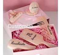 5 pièces Peigne personnalisé, Brosse personnalisée, Cadeau de fête des mères de 5 pièces Assortiment de brosses à cheveux, Peigne à larges dents, Peigne à coussinet d'air en marbre avec manche, Pince 
