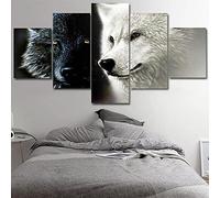 5 Pièces Peintures Sur Toile Modernes Sur Toile Wall Art Couple De Loup Noir Et Blanc Abstrait Décoration Moderne Photos Décor À La Maison Mur Toile Pour Salon Chambre Salle À Manger Bureau -3H3Q+I4F