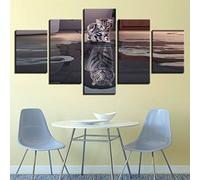 5 Pièces Peintures Sur Toile Modernes Sur Toile Wall Art Reflet Chat Tigre Décoration Moderne Photos Décor À La Maison Mur Toile Pour Salon Chambre Salle À Manger Bureau 100×55 Cm -3P9Y-O3I