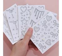 5 PIÈCES Pierres de visage blanches autocollantes, bijoux de visage, autocollants de pierres pour cheveux, maquillage, visage, yeux, ongles, perles, étoiles, strass, tatouages pour femmes et filles (5