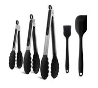5 Pièces Pince de Cuisine,Inclus 3 PCS Pince Silicone Air Fryer,un Spatules en Silicone et un Pinceau,avec languettes en silicone et poignées caoutchoutées,Pince Alimentaire Cuisine pour Barbecue