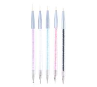 5 Pièces Pinceau à Ongles Double Usage pour Dessin Fin et Points | Plastique et Métal, Salon Professionnel ou Maison, Motifs Floraux, Dotting Précis, Style Pratique