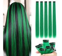 5 pièces Pinces à cheveux vertes, extensions de cheveux synthétiques pour femmes, peuvent s'assortir à différents styles de coiffure sans aller dans un salon, convient pour le port quotidien et les fê