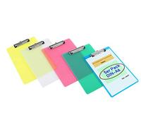 5 Pièces Porte-bloc A6 avec Pince, Transparent Plastique Clip planches pour papier d'écriture Memo des dossiers, Planchettes à pince Idéal pour le Travail Quotidien, lot de 5 en 5 couleurs, TKD8050