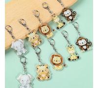 5 pièces Porte-clés animaux de la jungle, porte-clés lion girafe éléphant, décorations de fête d'anniversaire heureuses, cadeaux, décorations de fête à thème animal, ornements de sac, pendentifs, rent