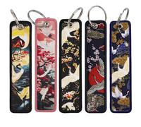 5 Pièces Porte-clés De Dessin Animé Japonais Broderie Grue clé Étiquette Tissée pour Sacs À Dos, Portefeuilles, Clés Voiture