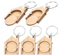 5 Pièces Porte-clés Jeton de Chariot de Courses en Bois et Métal