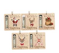 5 Pièces Porte-Monnaie de Noël pour Argent comptant Ornements d'arbre de Noël Suspendus en Bois 5 Styles avec Corde Équipée et Trou Tirelire Drôle pour Chèques d'argent Boîte