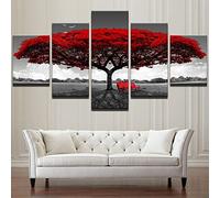 5 pièces poster tableau toile 5 pieces Arbre à feuilles rouges sur le terrain image sur toile 5 parties Tableau sur Toile,tableau mural decoration salon moderne xxl,cadre,5 panneaux toile 150x80cm