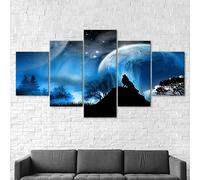 5 pièces poster tableau toile 5 pieces Hurlement Loup Silhouette Sombre Nuit Lune Vue Paysage image sur toile 5 parties Tableau sur Toile,tableau mural decoration salon,cadre,5 panneaux toile 150x80cm
