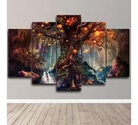 5 pièces poster tableau toile 5 pieces Magique Forêt Arbre Nature image sur toile 5 parties Tableau sur Toile,tableau mural decoration salon moderne xxl,cadre tableau toile,5 panneaux toile 150x80cm