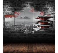 5 pièces poster tableau toile 5 pieces Mont du Temple japonais image sur toile 5 parties Tableau sur Toile,tableau mural decoration salon moderne xxl,cadre tableau toile,5 panneaux toile 150x80cm
