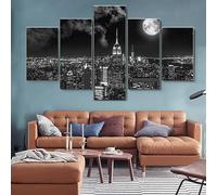 5 pièces poster tableau toile 5 pieces New York sous la pleine lune image sur toile 5 parties Tableau sur Toile,tableau mural decoration salon moderne xxl,cadre tableau toile,5 panneaux toile 150x80cm