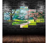 5 pièces poster tableau toile 5 pieces printemps,jardin,chemin,arbres,fleurs image sur toile 5 parties Tableau sur Toile,tableau mural decoration salon moderne xxl,cadre,5 panneaux toile 150x80cm