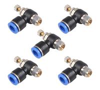 5 Pièces Pousser pour Connecter la Vanne de Contrôle du Débit d'Air, Tube Bleu 10 mm OD x 1/4" Filetage Mâle Coude à 90 Degrés Vanne de Contrôle de Vitesse Connecteur Pneumatique Raccords Rapides
