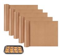 5 Pièces Réutilisable Papier Cuisson Reutilisable 40 x 30 cm Découpables Tapis de Cuisson Feuilles de Cuisson Durables Feuille de Cuisson Reutilisable pour Four Grill Barbecue Électrique Gaz (Marron)
