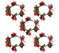 5 Pièces Rond de Serviette Noël à Baies Rouges, Style Rustique pour Table | Diamètre Intérieur Env 5cm, Tissu et Fer, Coordination Festive pour Fenêtres, Tables et Décorateurs