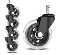 5 Pièces Roulettes Chaise Gaming pour Meubles, Roulette Chaise Bureau Caoutchouc PU 360° Rotation, Roues Pivotantes Rechange Fauteuil Silencieuses pour Sols en Bois Dur, Moquette (11x22mm, Noir)