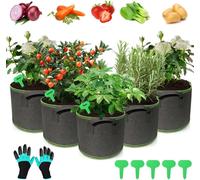 5 Pièces Sac De Plantation,Sacs De Culture En Tissu Non Tissé Avec 5 Étiquettes De Plantes 1 Paire De Gants Sacs À Plantes Sacs De Plantation De Pommes De Terre Pour Légumes Fleurs