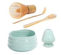 5 Pièces Service à Thé Matcha Set, Kit Matcha Fait à La Main, Disponible avec Bol à Matcha, Fouet à Matcha, Support de Fouet à Matcha, Louche, Cuillère à Café, Service À Thé Japonais (Vert Cyan)