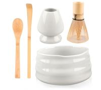 5 Pièces Service à Thé Matcha Set, Kit Matcha Fait à La Main, Disponible avec Bol à Matcha, Fouet à Matcha, Support de Fouet à Matcha, Louche, Cuillère à Café, Service À Thé Japonais (Blanc)
