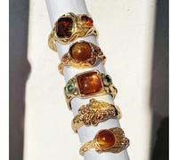 5 pièces/Set Bague pour Femme Rétro de Luxe Polyvalente Elegante Scintillante Avec œil de Tigre Doré et Cristaux Colorés Incrustés, Bijoux de Fête Taille UniqueAlliage de zinc