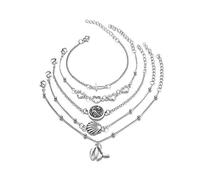 5 Pièces/Set Bijoux Femme Vintage avec Coeur Réglable Coquille Croix Bracelets Charme Saint Valentin - Argent Élégant et Populaire Attractive