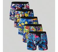 5 pièces/set Boxers fluorescents colorés avec imprimés de graffitis monstres, visages souriants et lettres pour adolescents et jeunes garçons 14Y,13Y,16Y,15YCartoon,Tout ImpriméÉtoffe