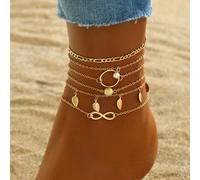 5 pièces/set Bracelet de cheville pour femmes pour vacances d'été à la plage, symbole infini à la mode, feuille et pendentif à gland, bijou de pied convenant pour le port quotidien, les voyages à la p