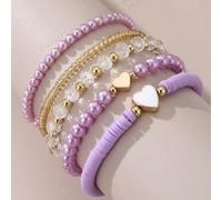 5 pièces/set Bracelets créatifs et mignons pour filles avec papillon, coquillage, perle et perle de rocaille, couleurs aléatoires Taille UniqueArgile polymère