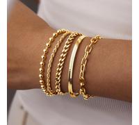 5 pièces/set Bracelets dorés empilables élégants pour femmes, bijoux minimalistes (quantité de chaîne et de perles aléatoire, longueur fixe standard) Taille UniqueAlliage de cuivre