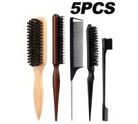 5 pièces/set Brosse lisse pour queue de cheval/crinière, convient pour les cheveux bouclés et lisses, coiffage volumineux et contrôle des frisottis, sans parfum, idéal pour les voyages, la salle de ba