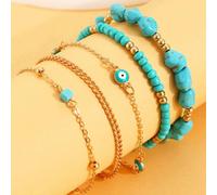 5 pièces/Set de bijoux de cheville d'été en acrylique perlé avec œil du mauvais œil, mode et unique Taille UniqueAlliage de zinc