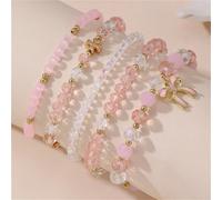 5 pièces/set Ensemble de bracelets avec pendentifs en perles de verre en forme de cœur rose doux et d'nœud, bijoux de mode de luxe cadeau pour les filles, nouvel an Taille UniqueVerre
