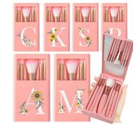 5 pièces/set Ensemble de pinceaux de maquillage portable avec miroir, imprimé marguerite et lettres A-Z, ensemble de pinceaux de maquillage en boîte, ensemble de pinceaux de maquillage multifonctionne