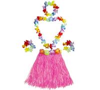 5 pièces / Set Ensemble de robe Hula d'Hawaï, 1 jupe Hula hawaïenne tropicale, 2 bracelets, 2 guirlandes, décorations de fête tropicale d'anniversaire à fleurs d'hibiscus, jupe Hula hawaïenne pour vac