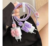 5 pièces/set Étui de protection de chargeur 20W UE, Protecteur de câble de données IPhone16 Promax, Compatible avec IPhone 13 14 15, Protecteur de câble résistant aux morsures avec design à nœud papil