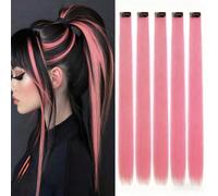 5 pièces/set Extensions de cheveux synthétiques roses à clipser, féminines. Peuvent être assorties à différents styles de coiffure sans aller chez le coiffeur. Convient pour un usage quotidien et les