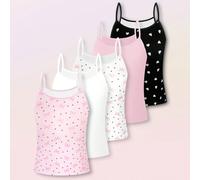 5 pièces/set Hauts camisole à fleurs multicolores en croissant et dentelle pour jeunes filles, débardeurs polyvalents avec imprimés papillon et cœur mignons 6Y,7Y,4Y,5YGéométriqueÉtoffe