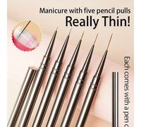 5 pièces/set Pinceaux d'art pour ongles avec manches en métal et capuchons, 6/9/12/15/18 mm, pinceaux pour peinture de fleurs, lignes, rayures DIY, stylos de nail art professionnels avec pointes fines