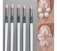 5 pièces/set Pinceaux d'art pour ongles en silicone rose, stylos de vernis à ongles UV Gel, sculpture et gaufrage 3D de fleurs acryliques, stylos de vernis à ongles à pois DIY, outils de sculpture d'a