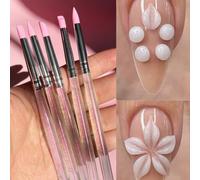 5 pièces/set Pinceaux d'art pour ongles en silicone rose, stylos de vernis à ongles UV Gel, sculpture et gaufrage d'fleurs acryliques 3D, stylos de vernis à ongles à pois DIY, outils de sculpture d'ar