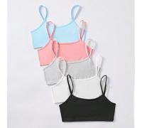 5 pièces/set Soutiens-gorge minimalistes confortables et doux pour filles préadolescentes en développement 8Y,9Y,10Y,11Y,12YUnicoloreMélange coton