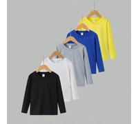 5 pièces/set T-shirts col rond pour jeune garçon en couleurs de base noir, blanc, bleu, jaune et gris. Ce lot de 5 t-shirts offre différentes options de couleurs pour que le jeune garçon ait plus de c