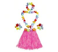5 pièces/set Tenue de Hula d'Hawaï, 1 Jupe Hula Tropicale Hawaïenne, 2 Bracelets, 2 Guirlandes, Fleurs d'Hibiscus Décorations de Fête Tropicale d'Anniversaire, Jupe Hula Hawaïenne Tenue d'Été Vacances