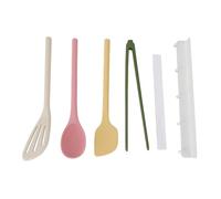5 Pieces Silicone Kitchen Utensil Set, Integrated Silicone Cooking Utensils Spatulas Spoon Food Tongs and Hook Storage Rack Baking Supplies for Baking and Frying