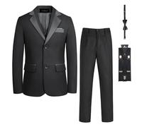 5 pièces Smoking-garçons Noir Costume, Costume garçon d'honneur, Bal pour garçon Mariage Costumes (14-15 Ans,Noir Manche Longue,Taille du tag 170)