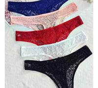 5 pièces Strings sexy en dentelle grande taille pour femmes, sous-vêtements à la taille mi-haute, transparents et ajourés 1XL,2XL,3XL,4XLDentelle
