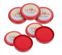5 Pièces Tampons Encreurs Ronds Rouges, Boîte Fer, Format Moyen | Usage Bureau et Contrats, Surface Textile, Coffret Métallique, Lot Compact, Teinte Rouge